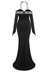 Halter Pearl Crystal-Trim Maxi Dress