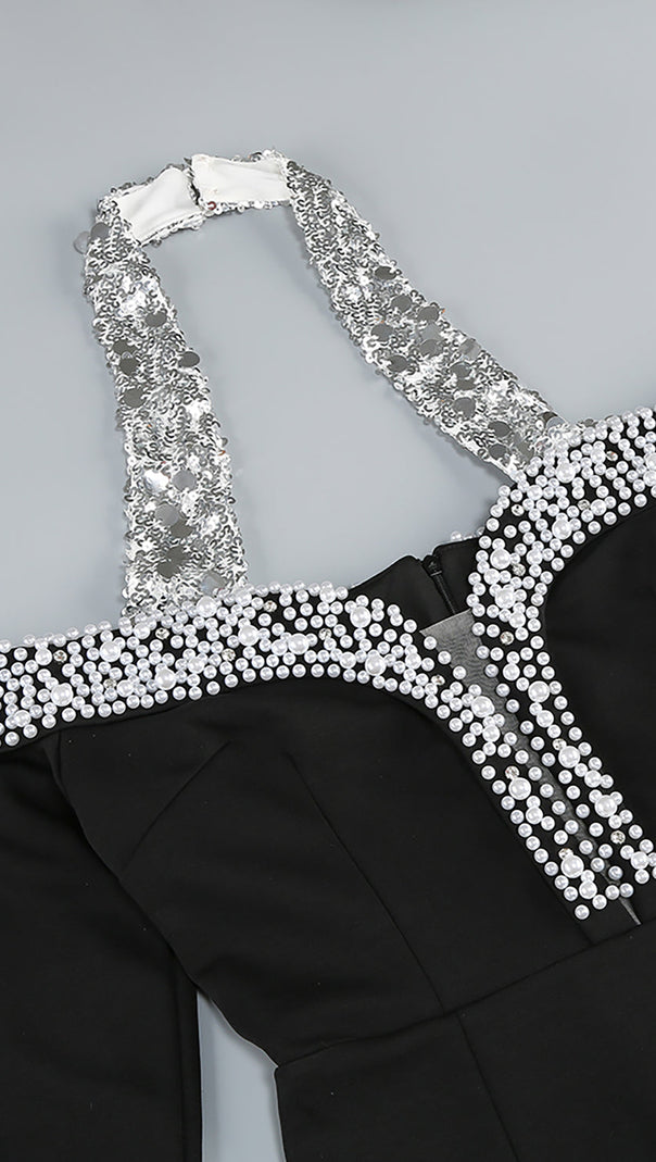 AIIZIE HALTER PEARL CRYSTAL-TRIM MAXI DRESS - product image