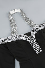Halter Pearl Crystal-Trim Maxi Dress
