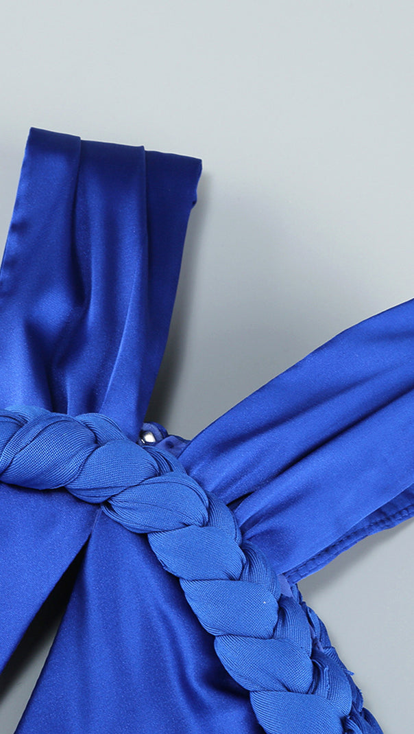 AIIZIE HALTER BRAIDED DRAPED MAXI DRESS BLUE - product image