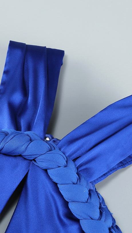 Neckholder-Maxikleid mit geflochtenem Drapé Blau