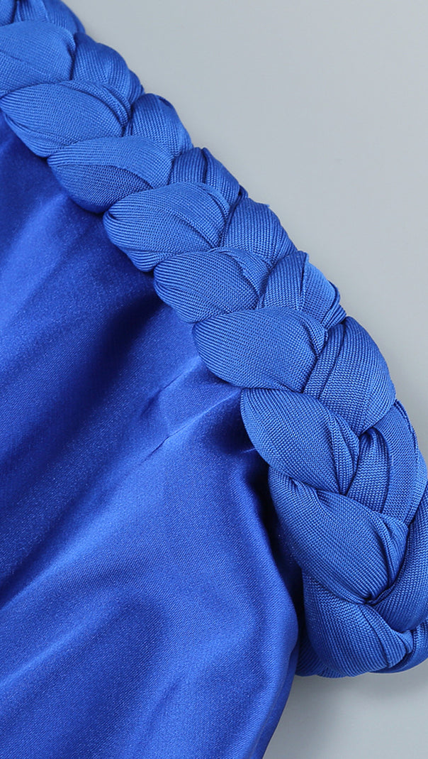 AIIZIE HALTER BRAIDED DRAPED MAXI DRESS BLUE - product image