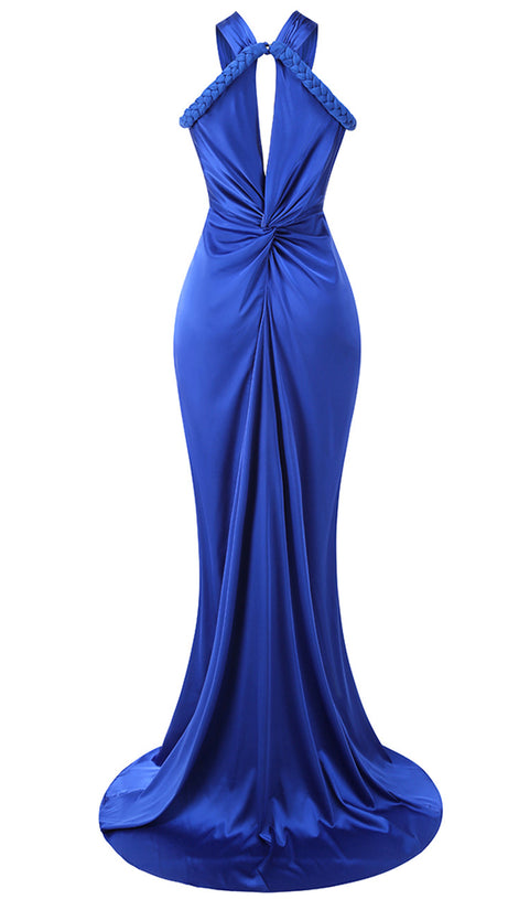 Neckholder-Maxikleid mit geflochtenem Drapé Blau