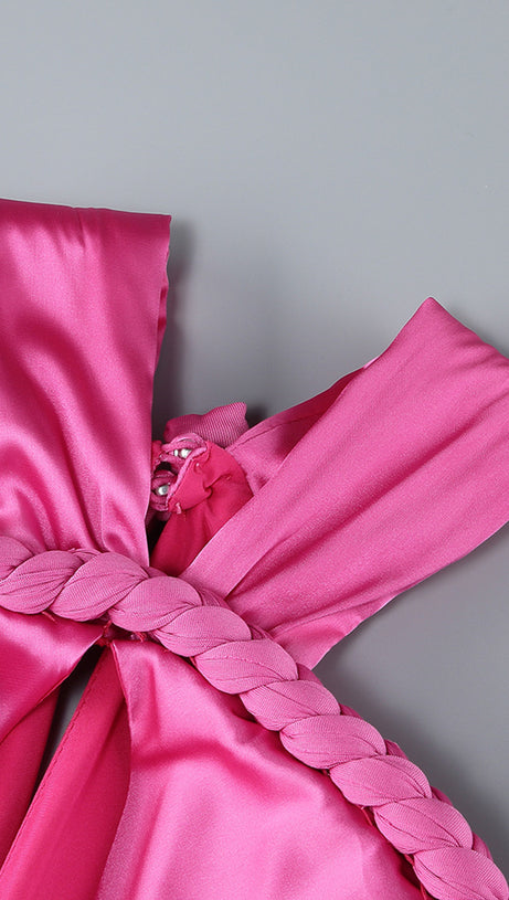 ABITO LUNGO CON DRAPPEGGIO E INTRECCIATO ROSA SCURO