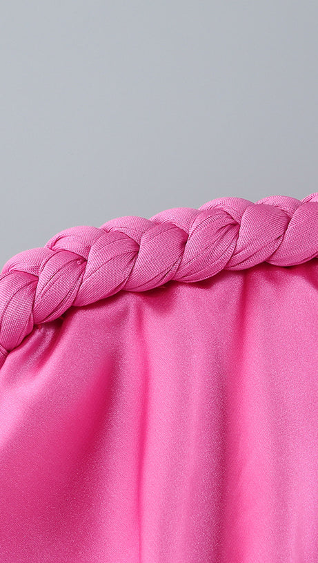 ABITO LUNGO CON DRAPPEGGIO E INTRECCIATO ROSA SCURO