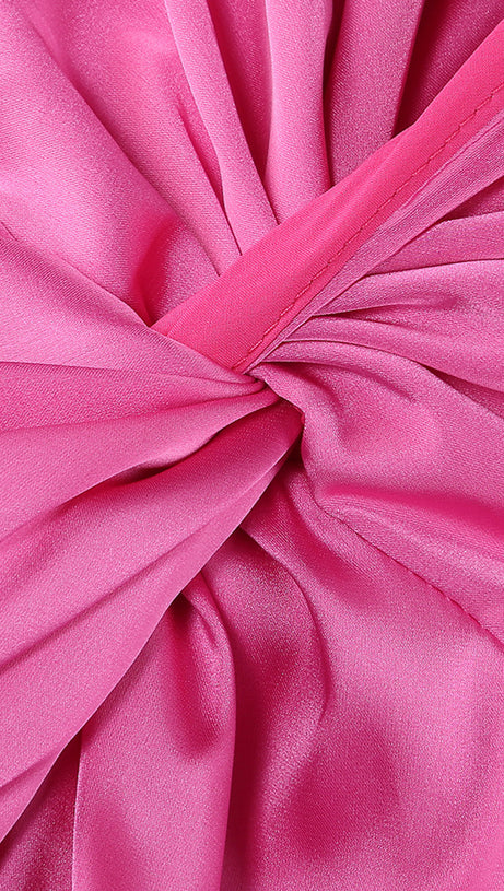 ABITO LUNGO CON DRAPPEGGIO E INTRECCIATO ROSA SCURO