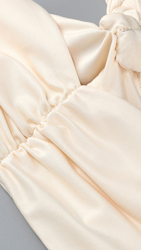 Neckholder-Maxikleid mit Kristall-Zopfmuster in Elfenbein