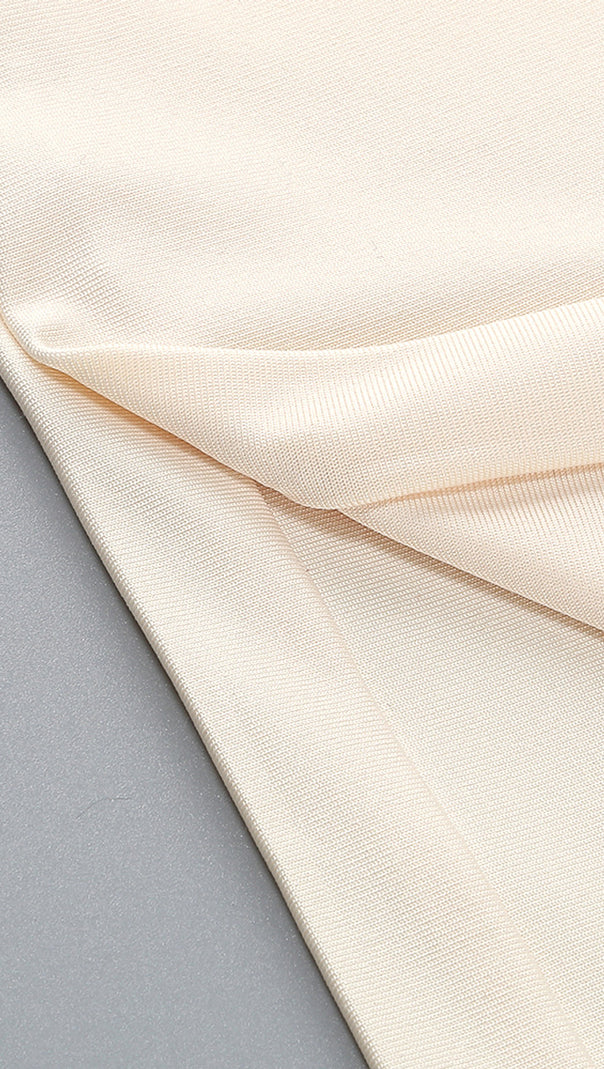 Neckholder-Maxikleid mit Kristall-Zopfmuster in Elfenbein