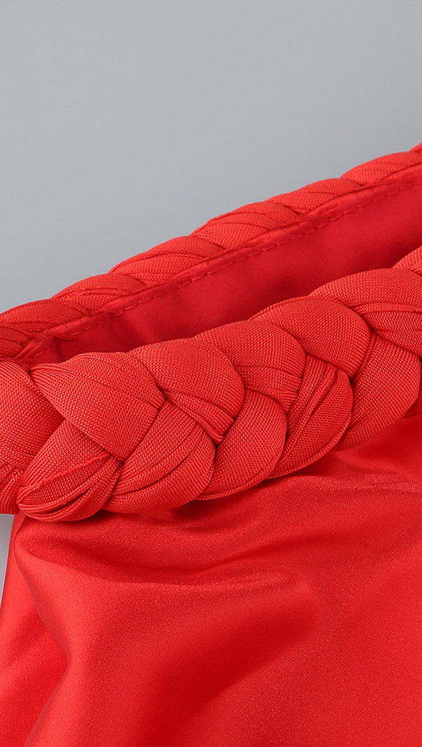 AIIZIE HALTER BRAIDED DRAPED MAXI DRESS RED - product image