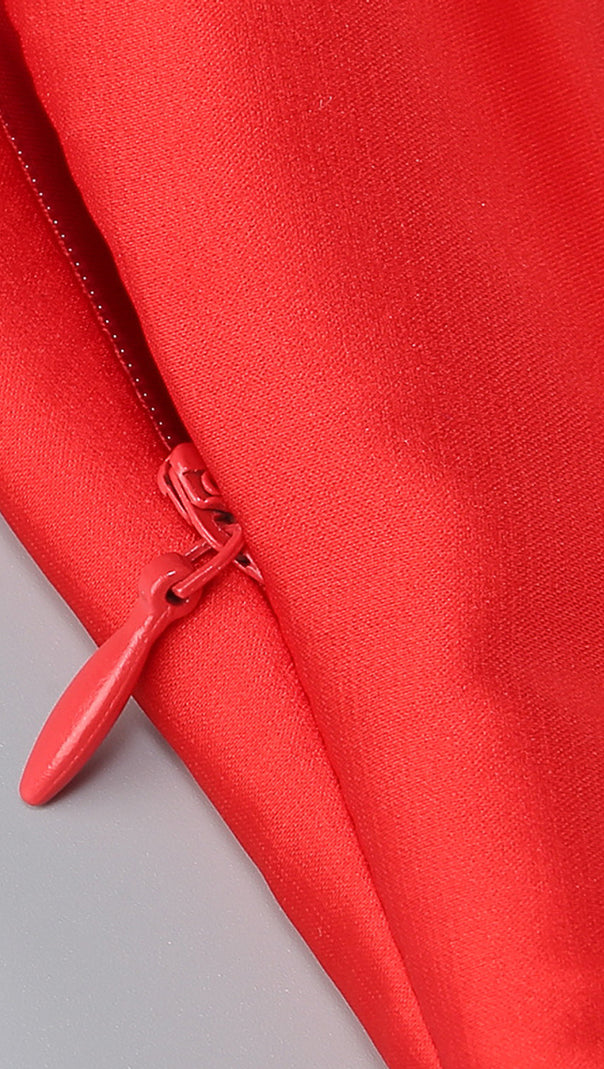 AIIZIE HALTER BRAIDED DRAPED MAXI DRESS RED - product image