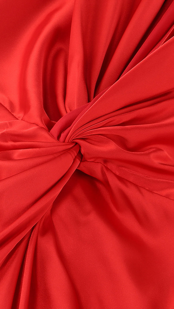 AIIZIE HALTER BRAIDED DRAPED MAXI DRESS RED - product image