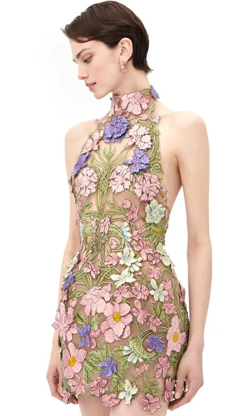 URSULA FLORAL PRINT HALTER NECK MINI DRESS