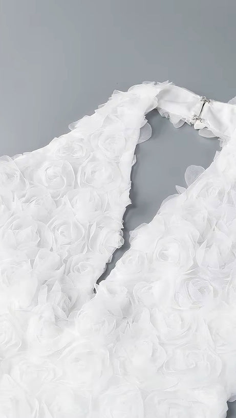 ABITO LUNGO FLOREALE CON SCOLLO A V BIANCO