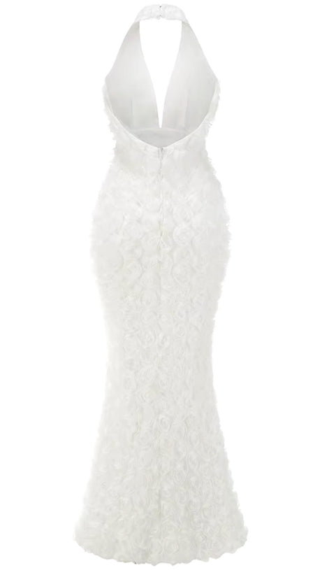 ABITO LUNGO FLOREALE CON SCOLLO A V BIANCO