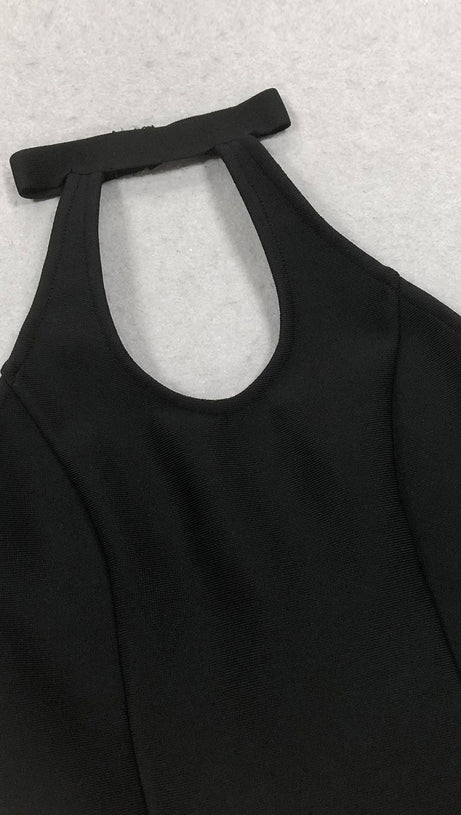 Neckholder-Puffkleid mit Blumenmuster, schwarz-elfenbeinfarben