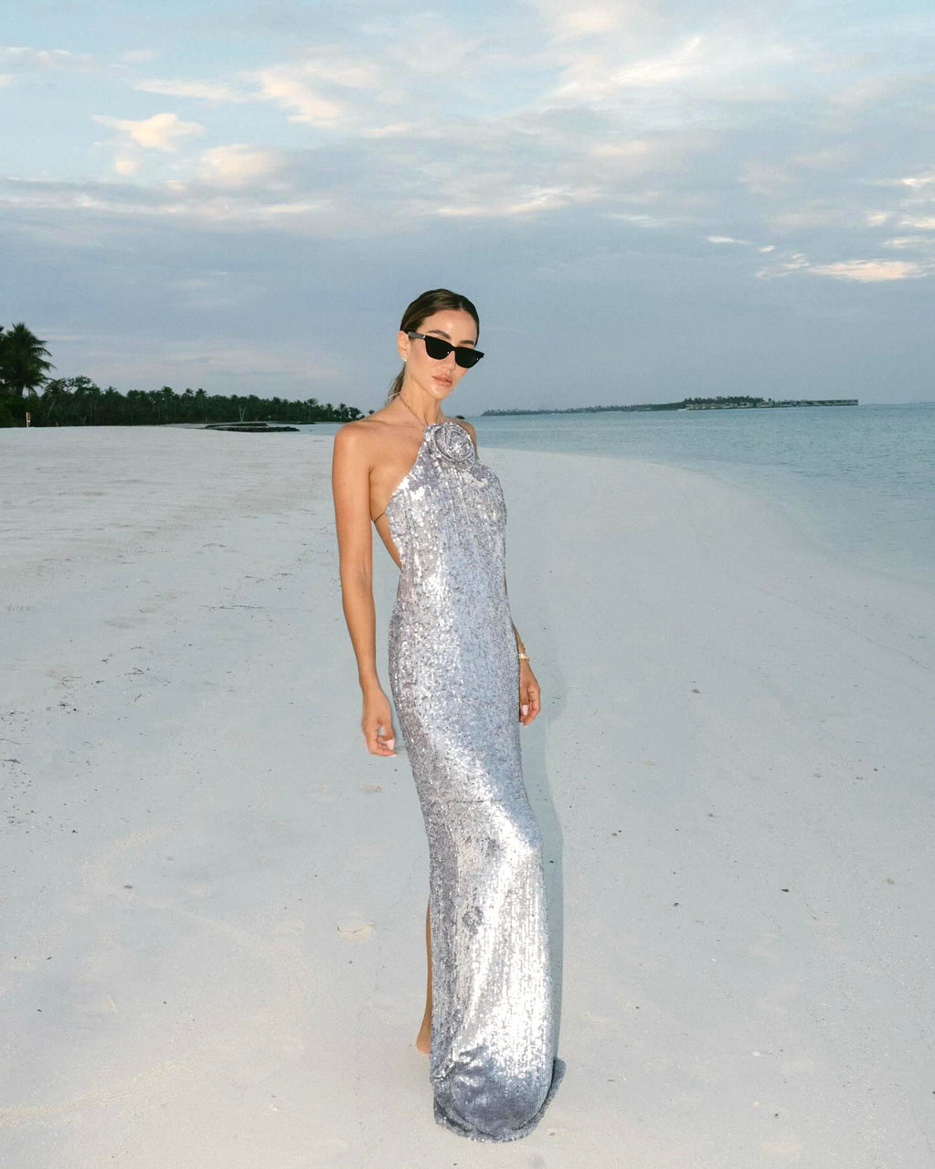 WINIFRED Maxikleid mit Blumenapplikationen und Pailletten, Silber
