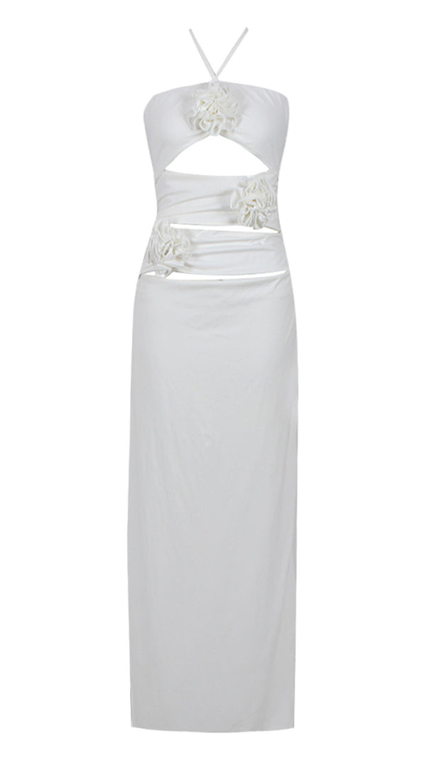 AIIZIE HALTER FLOWER CUT OUT MAXI DRESS WHITE - product image