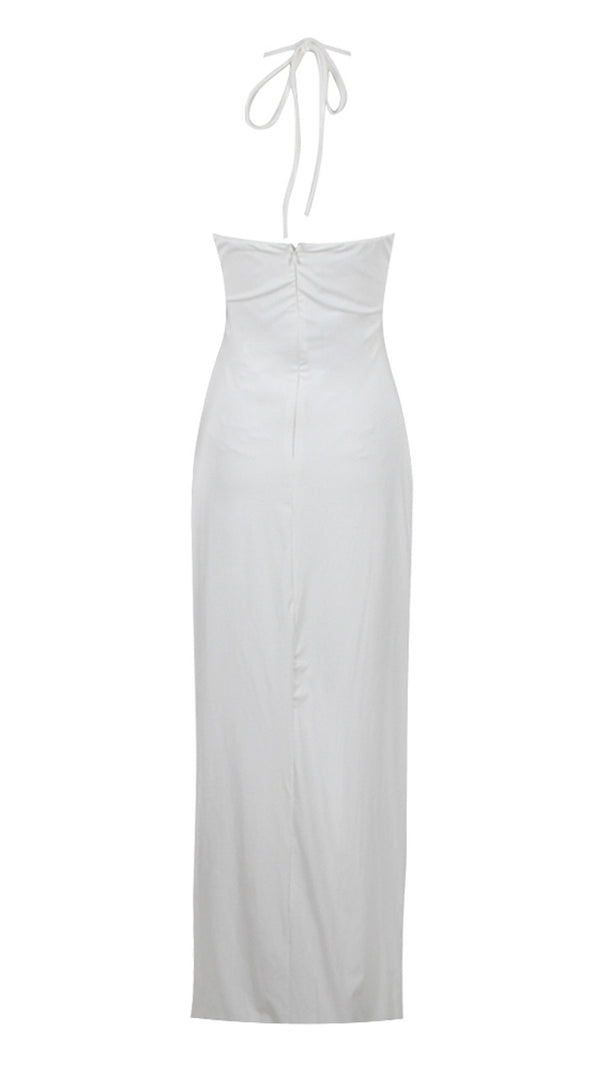 Neckholder-Maxikleid mit Blumenausschnitt in Weiß