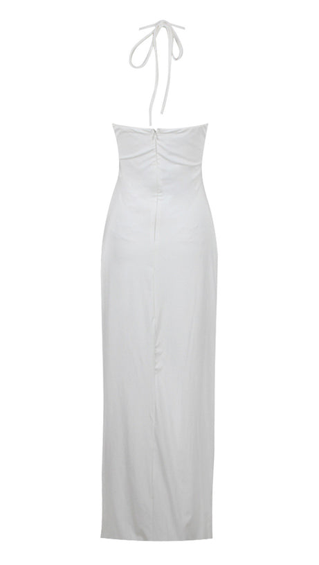 Neckholder-Maxikleid mit Blumenausschnitt in Weiß