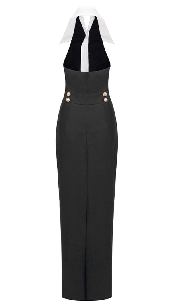 HALTER COLLAR MAXI DRESS BLACK WHITE