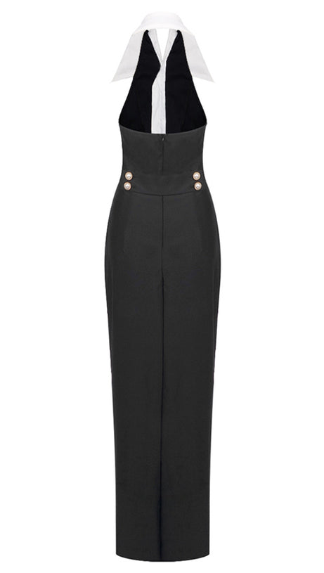 HALTER COLLAR MAXI DRESS BLACK WHITE