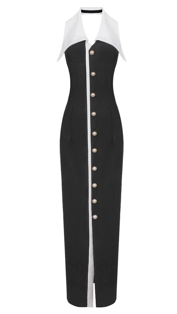 AIIZIE HALTER COLLAR MAXI DRESS BLACK WHITE - product image