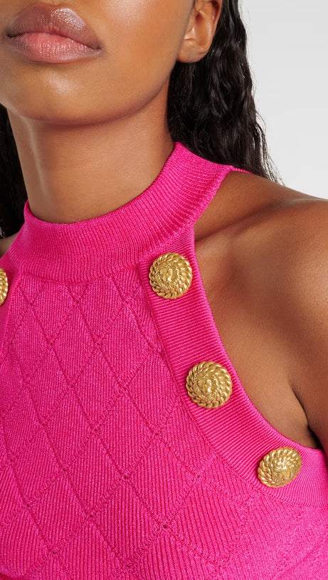 TOP CORTO IN MAGLIA A ROMBI ROSA 