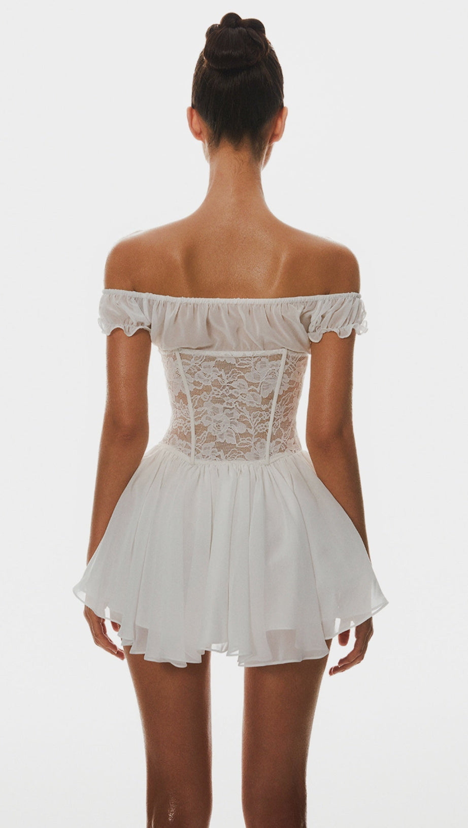 HATHIA OFF SHOULDER LACE CORSET MINI DRESS