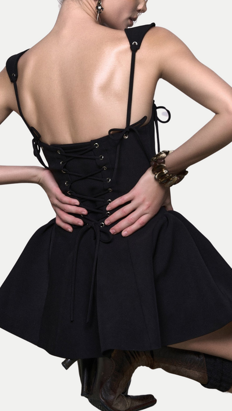 HAZAL LACE UP SPAGHETTI MINI DRESS