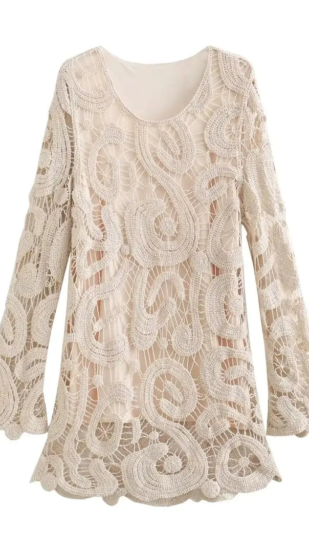 AIIZIE EUDORA PATERN KNIT HOLLOW MIN DRESS IN APRICOT - product image