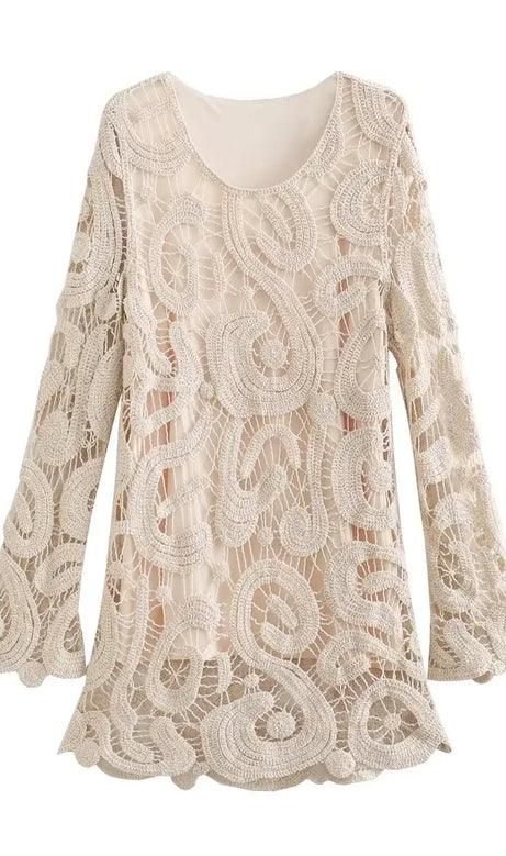 EUDORA PATERN KNIT HOLLOW MIN DRESS IN APRICOT