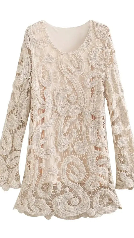 EUDORA – Gemustertes, hohles Minikleid in Aprikose