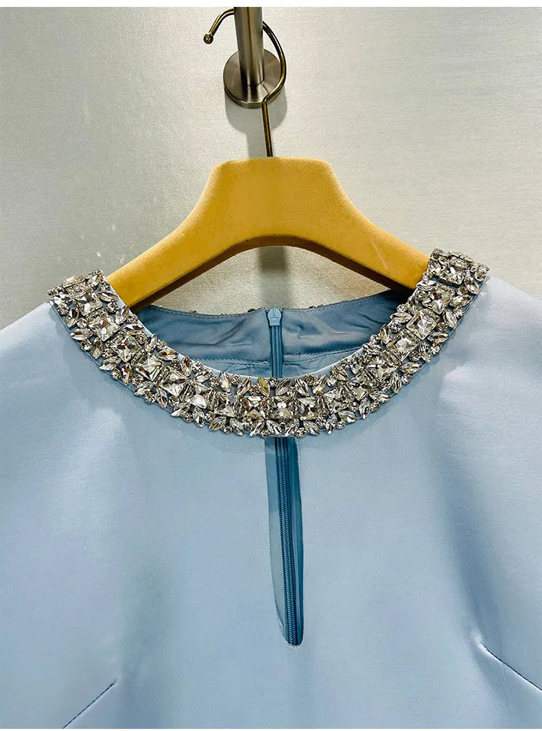 AIIZIE DESTINY EMBELLISHED SATIN MINI DRESS IN BLUE - product image