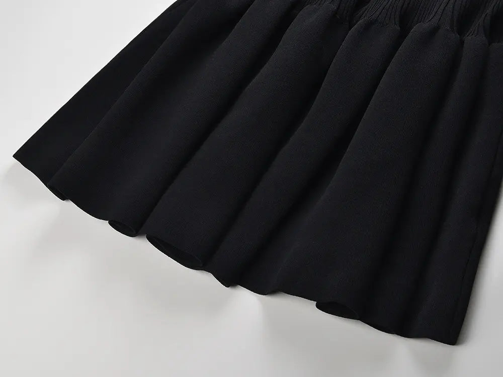 TRUDA BLACK KNIT BOW OFF-SHOULDER MIDI DRESS