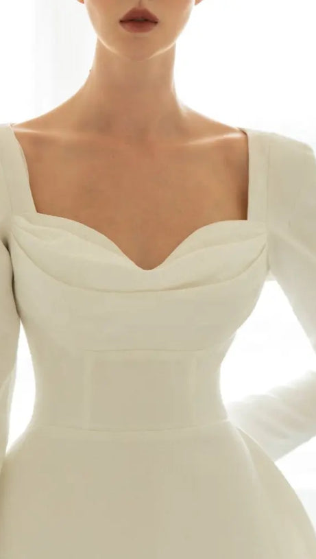 BRIANNA SQUARE-NECK A-LINE MINI DRESS IN BEIGE