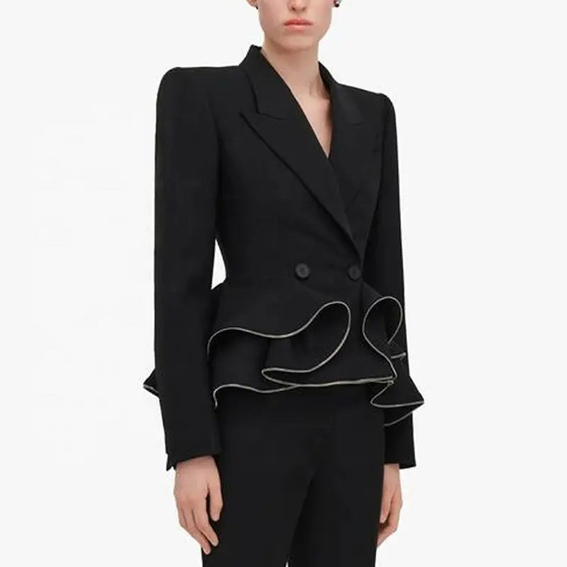 JAMIE ZIPPED PEPLUM DOUBLE-BREASTED BLAZER SET