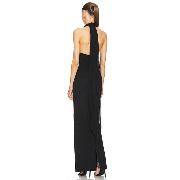 MERRY BLACK SHEER MESH UPPER PONTE LOWER MAXI DRESS