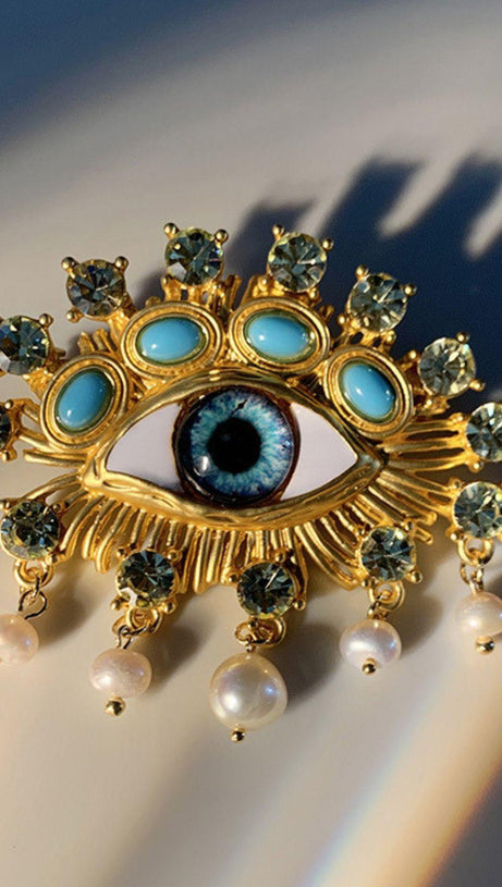 HEMLOCK PEARL EMBELLIHSED EYE BROOCH