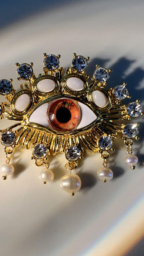 HEMLOCK PEARL EMBELLIHSED EYE BROOCH