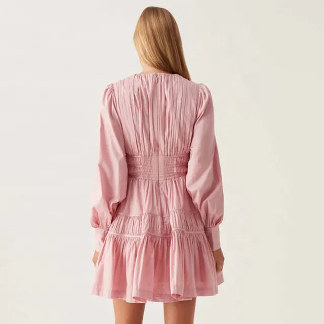 VALERIE FALLINGWATER RUCHED MINI DRESS IN PINK