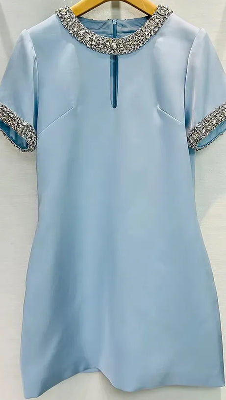 DESTINY VERZIERTES MINIKLEID AUS SATIN IN BLAU
