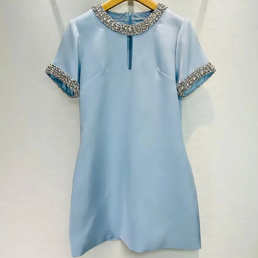 AIIZIE DESTINY EMBELLISHED SATIN MINI DRESS IN BLUE - product image