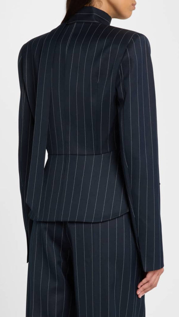 AIIZIE HIBYL PINSTRIPE SCARF BLAZER IN BLACK - product image