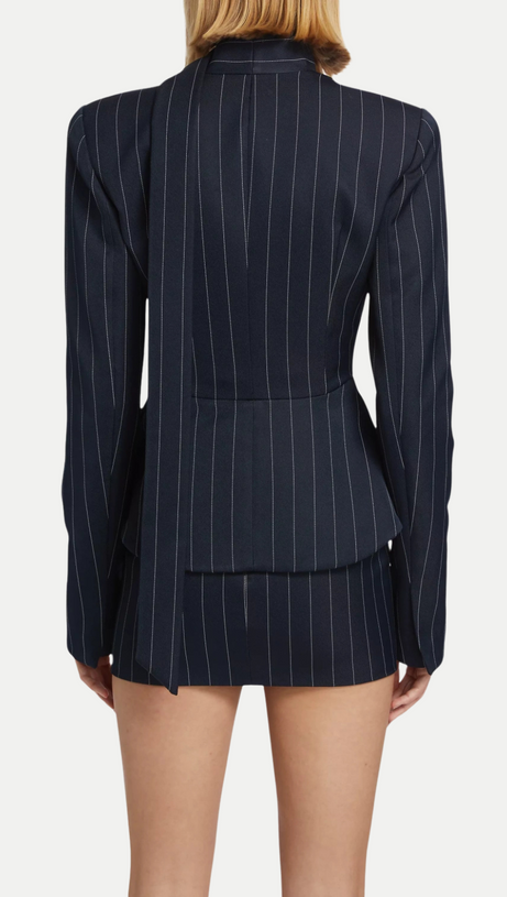 HIBYL PINSTRIPE SCARF BLAZER IN BLACK