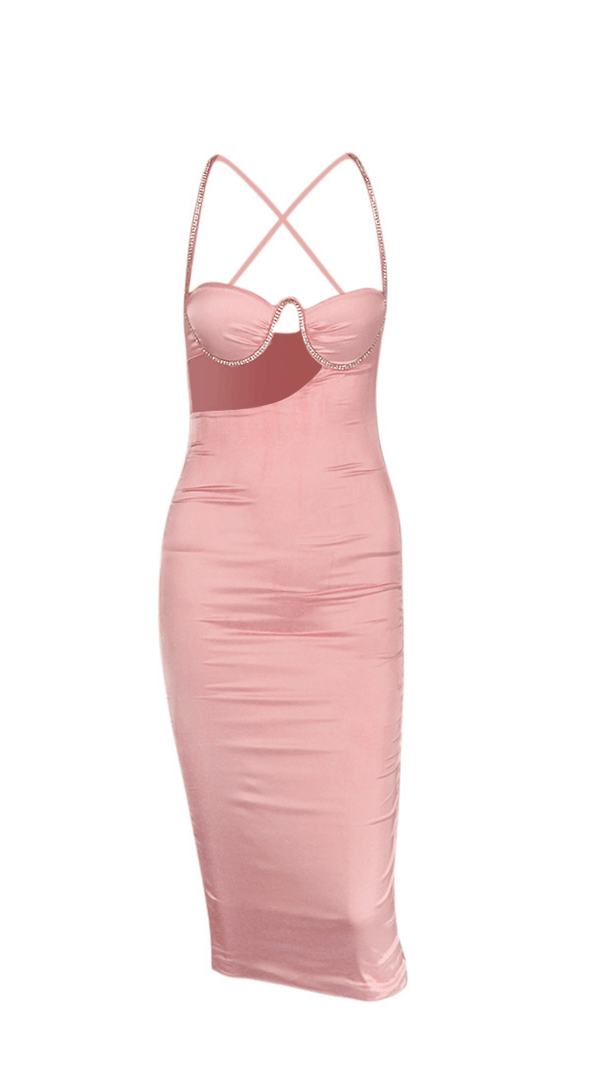 AIIZIE HIGH ELASTIC DRESS WITH DIAMOND CHAIN SLING. - product image