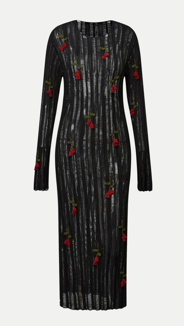 ABITO MIDI IN MAGLIA ARTIGIANALE NERO DI HILARIA ROSE