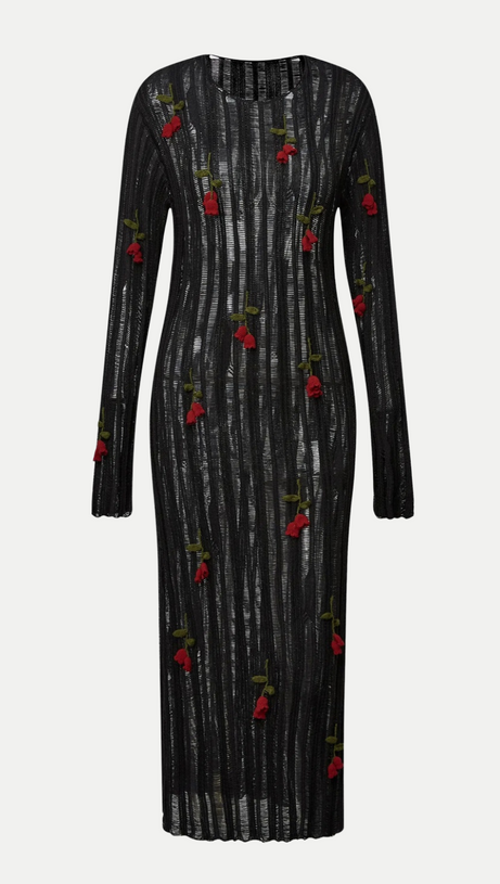 HILARIA ROSE HANDCRAFTED KNIT MIDI DRESS IN BLACK