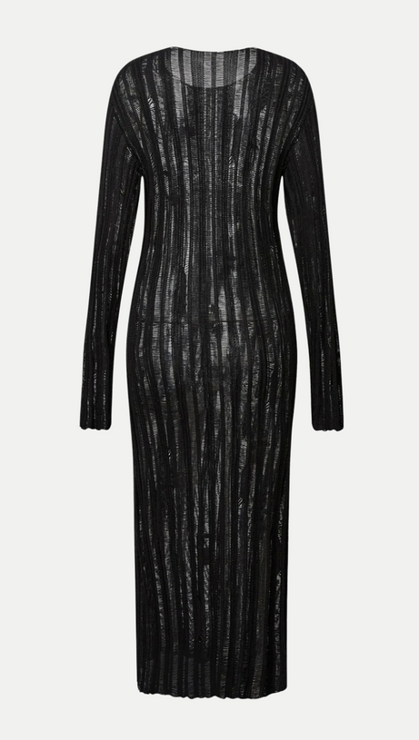 HILARIA ROSE HANDCRAFTED KNIT MIDI DRESS IN BLACK