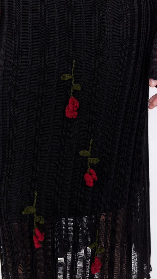 ABITO MIDI IN MAGLIA ARTIGIANALE NERO DI HILARIA ROSE