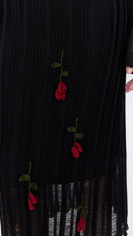 HILARIA ROSE HANDCRAFTED KNIT MIDI DRESS IN BLACK